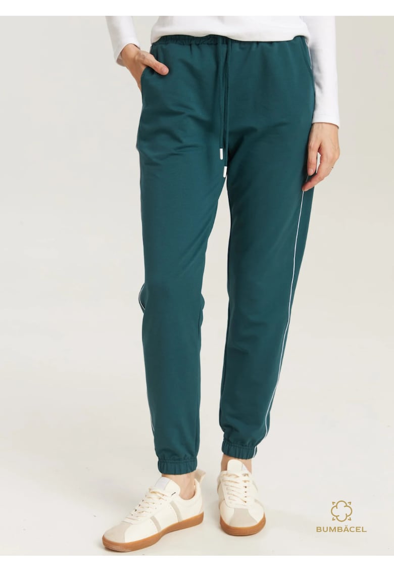 Bumbacel 100 COTTON Pantaloni de trening - din bumbac - cu snur si buzunare - pentru dame - Verde