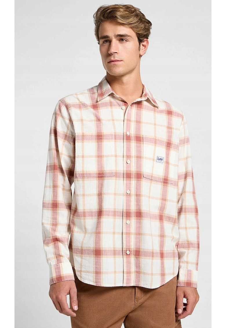 Camasa de lucru 2.0 Relaxed Fit - carouri alb - bej si rosu - bumbac 100%
