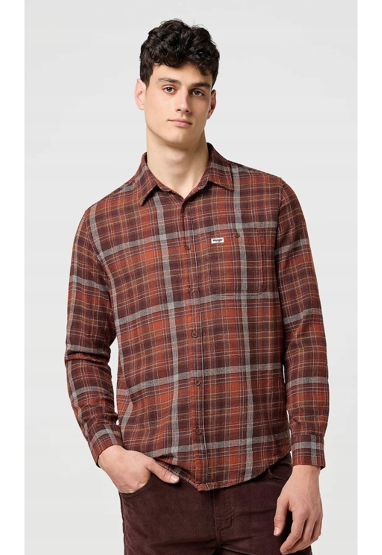 Camasa barbati - flanel - regular fit - bej roscat - bumbac