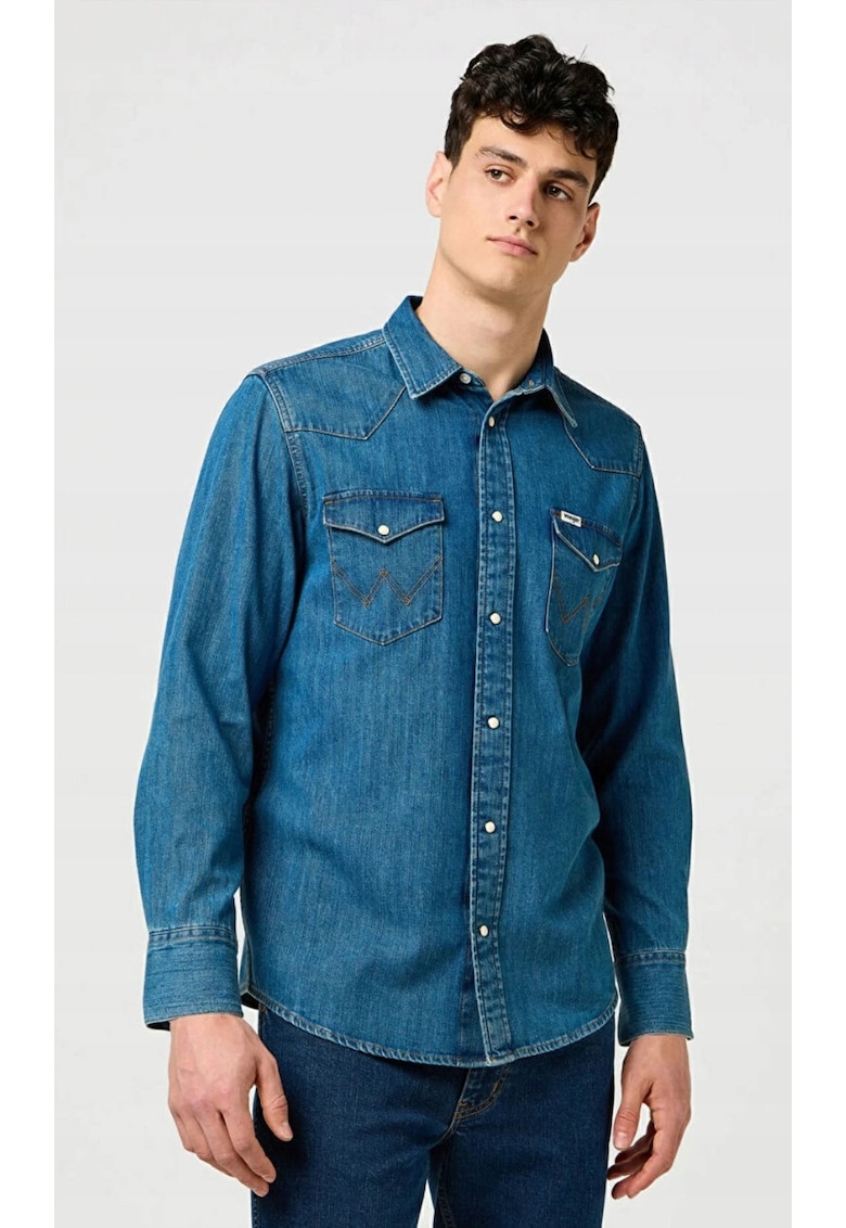 Camasa barbati model Western - regular fit - 100% bumbac - albastru inchis (olive breeze)