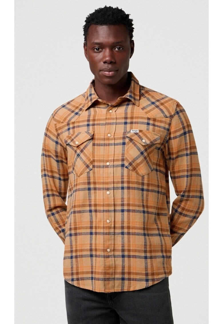 Camasa barbati - model Western - bumbac - maro - albastru - maneca scurta - regular fit