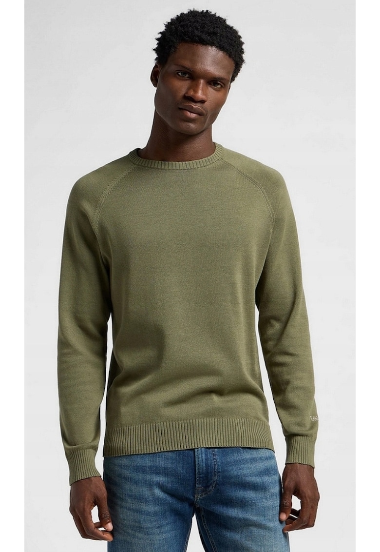 Pulover barbati - CLEAN RAGLAN SWEATER - ajustat - verde - bumbac