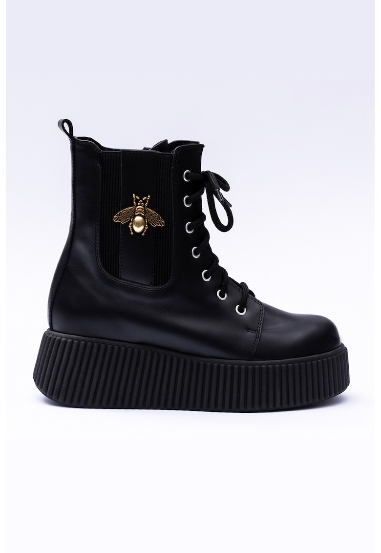 Ghete flatform din piele cu logo