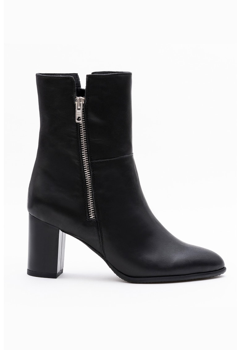 Botine in piele cu toc masiv - Negru