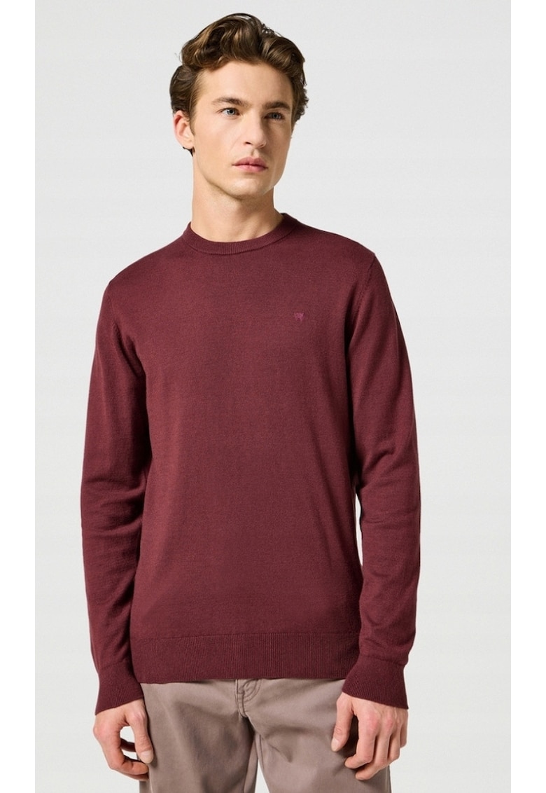 Pulover barbati - tricotat - regular fit - bordo - bumbac cu adaos de lana