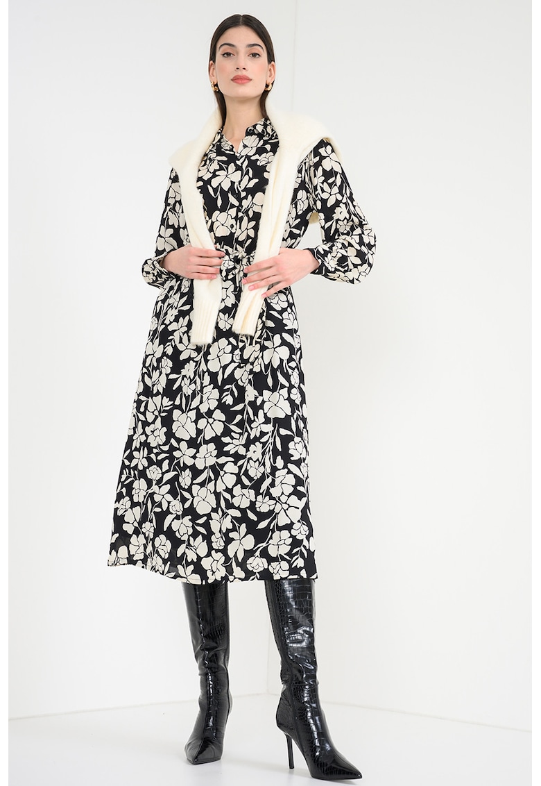 Rochie cu guler clasic si model floral