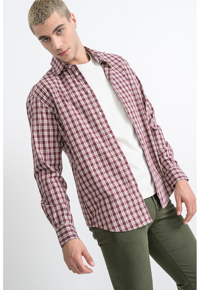 Camasa din bumbac cu model in carouri - Violet/Roz pal