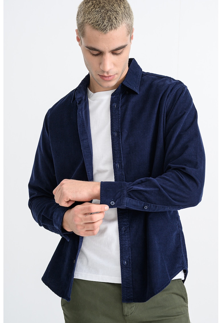 Camasa din bumbac cu maneci lungi - Bleumarin