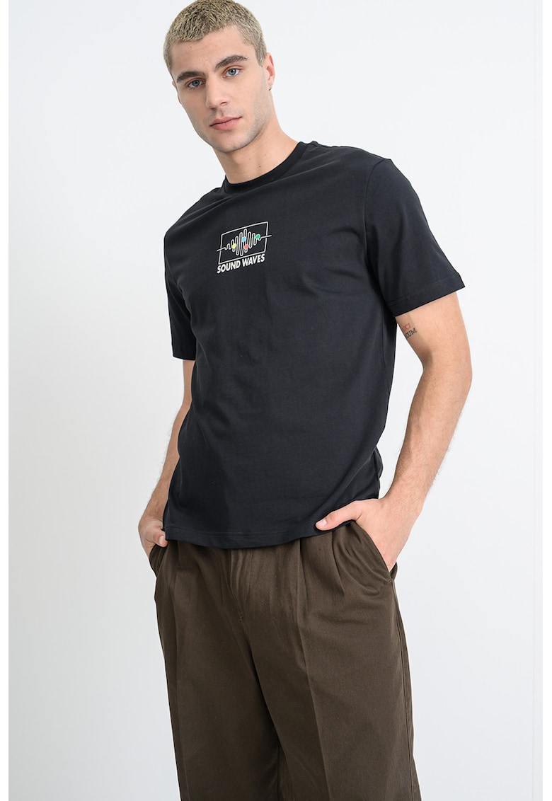 Tricou din bumbac cu imprimeu pe partea din spate - Rosu/Negru/Alb murdar