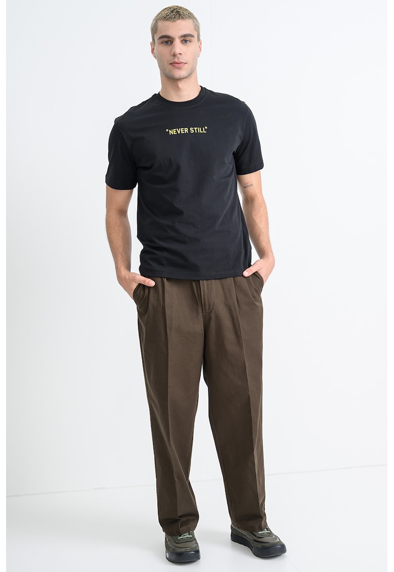 Tricou din bumbac cu imprimeu pe partea din spate - Negru/Galben/Alb murdar