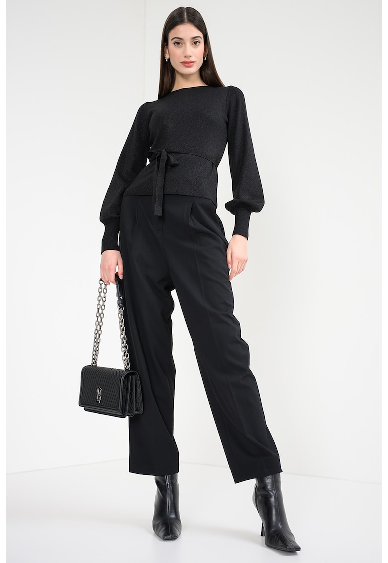 Pulover cu aspect stralucitor si cordon in talie