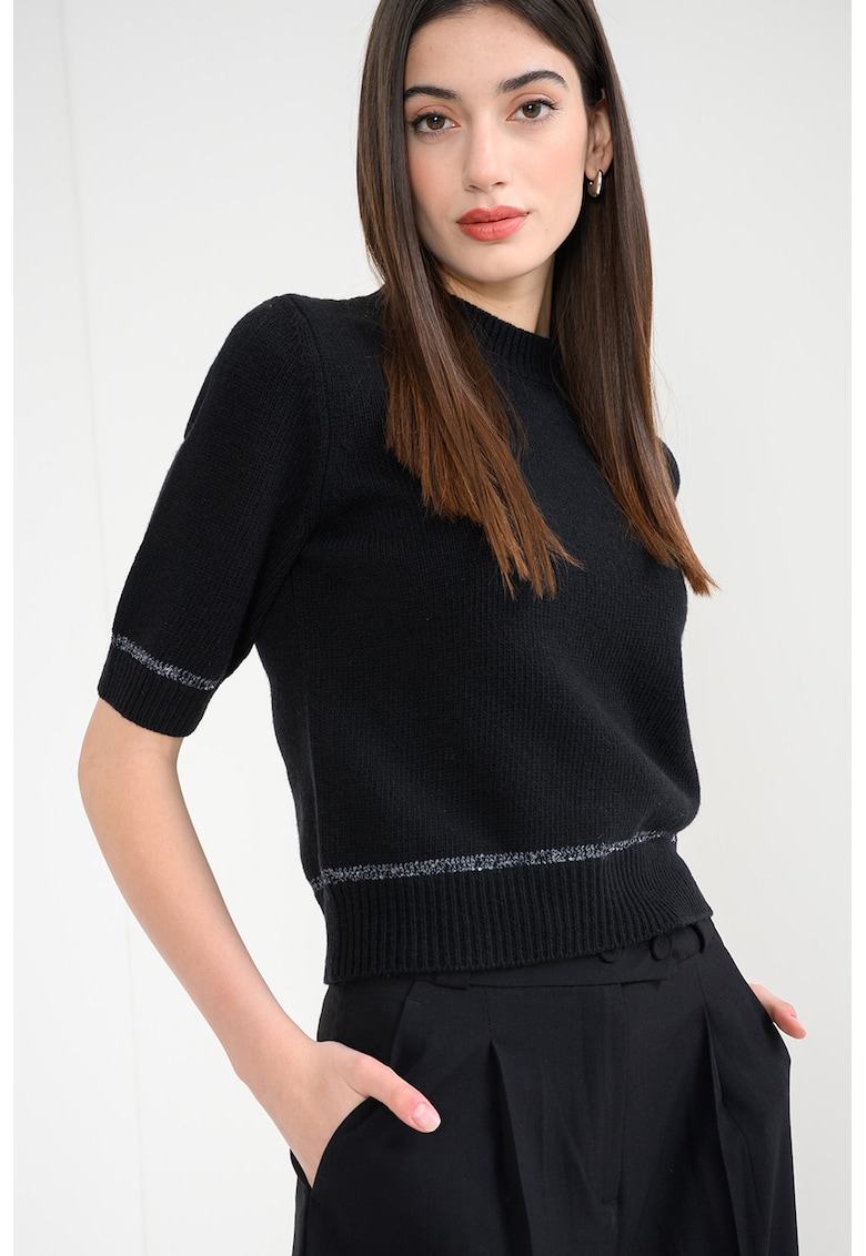 Pulover din amestec de lana cu detalii stralucitoare si maneci scurte
