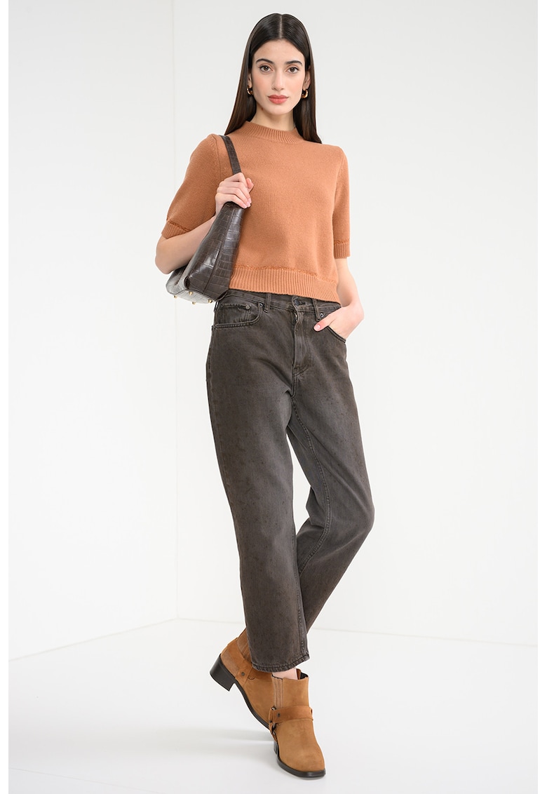 Pulover din amestec de lana cu detalii stralucitoare si maneci scurte