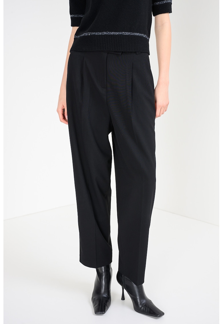Pantaloni relaxed-fit cu croiala dreapta si pliuri - Negru