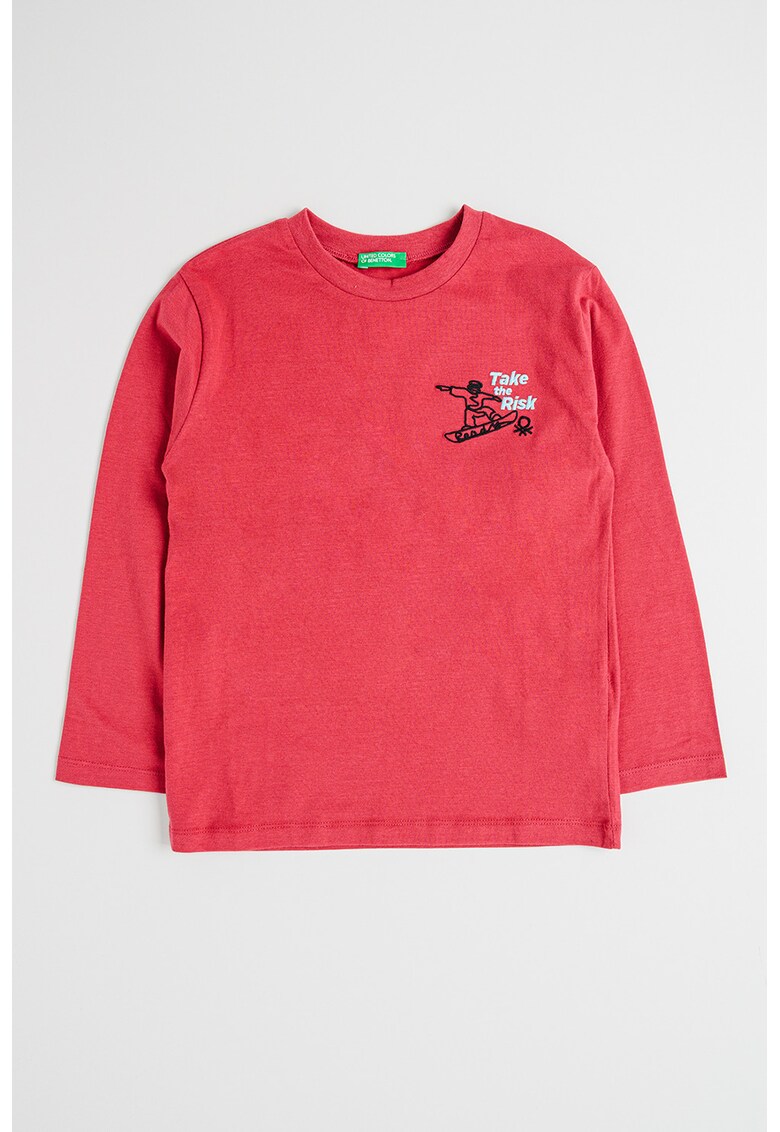 Bluza din bumbac cu decolteu la baza gatului - Alb/Negru/Roz zmeuriu