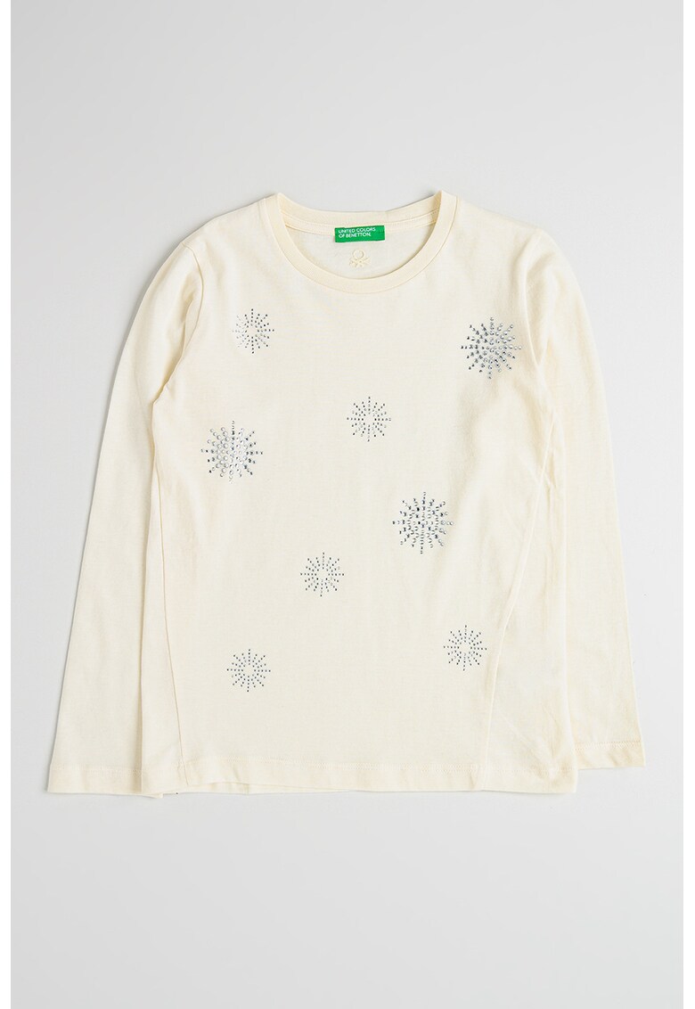 Bluza regular fit cu aplicatie din strasuri - Alb fildes/Argintiu