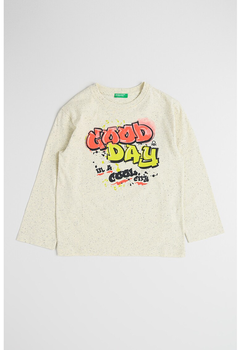 Bluza cu imprimeu text pe partea din fata - Rosu/Galben/Alb murdar