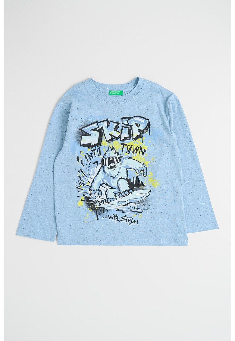 Bluza cu imprimeu text pe partea din fata - Negru/Galben/Albastru lavanda