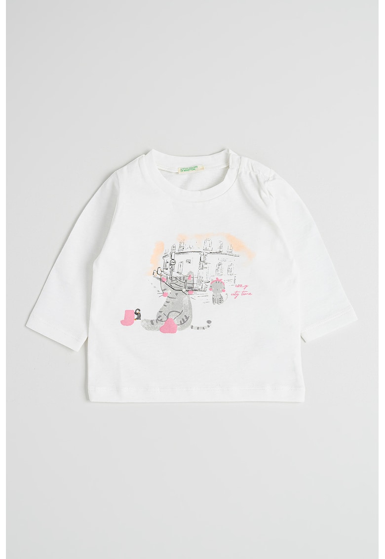 Bluza din bumbac organic cu imprimeu grafic - Gri/Alb optic/Roz