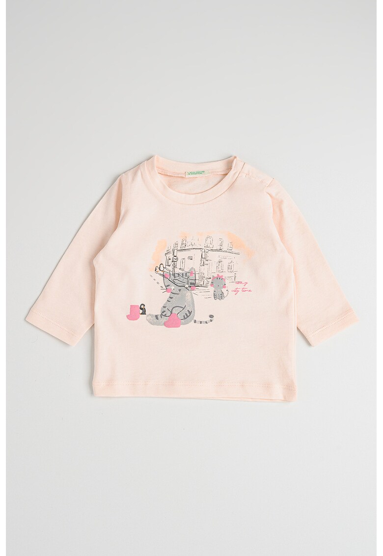 Bluza din bumbac organic cu imprimeu grafic - Gri/Piersica