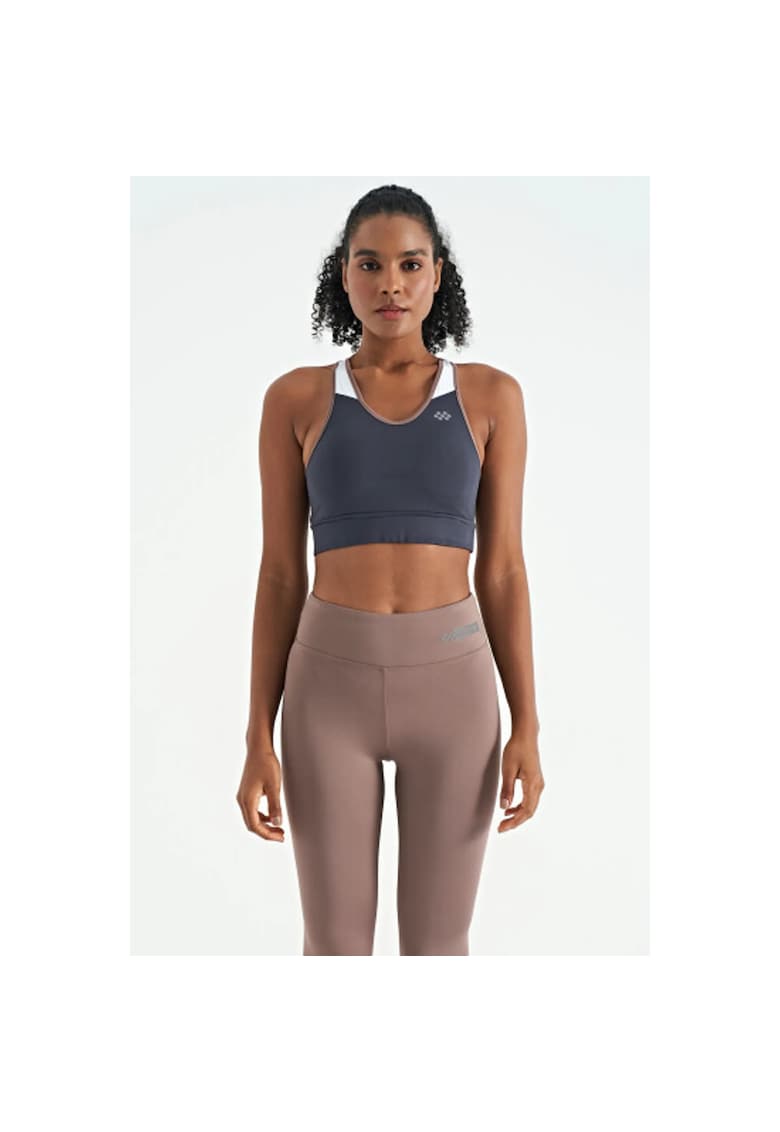 Bustiera sport - cu imprimeu detaliat - gri carbune - tricot
