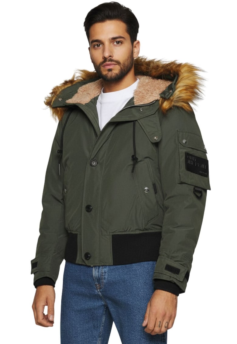 Geaca cu gluga cu blana artificiala -