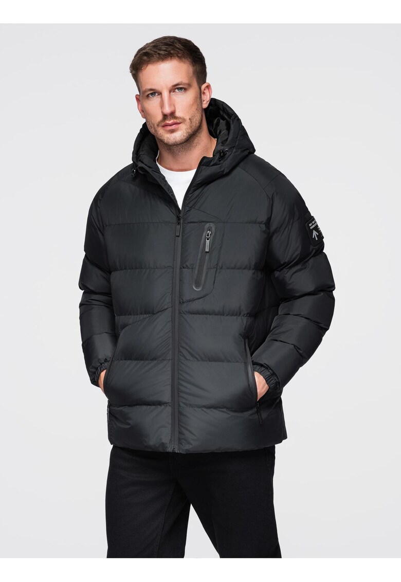 Geaca matlasata izolata cu maneci raglan OM-JAHP-0302 - Negru