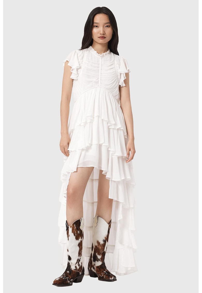 Rochie cu volane si termiinatie asimetrica Shaela - Alb