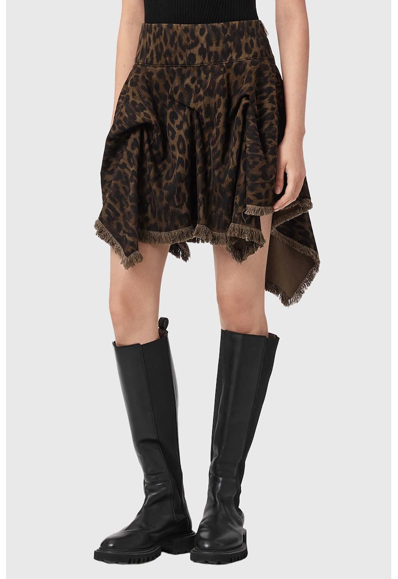 Fusta de denim cu animal print Crissy - Negru/Maro