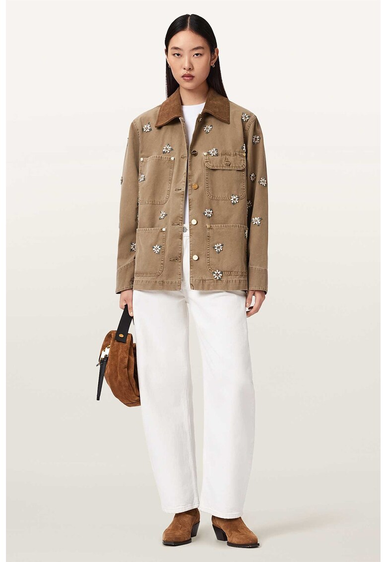 Jacheta cu model floral si buzunare frontale - Maro camel