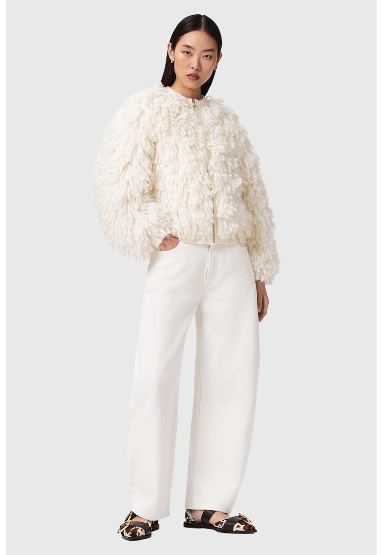 Blugi cu croiala barrel si model uni - Alb