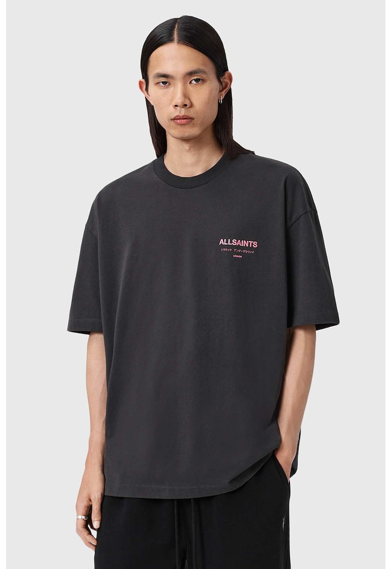 Tricou supradimensionat din bumbac organic cu logo Underground - Negru/Roz zmeuriu