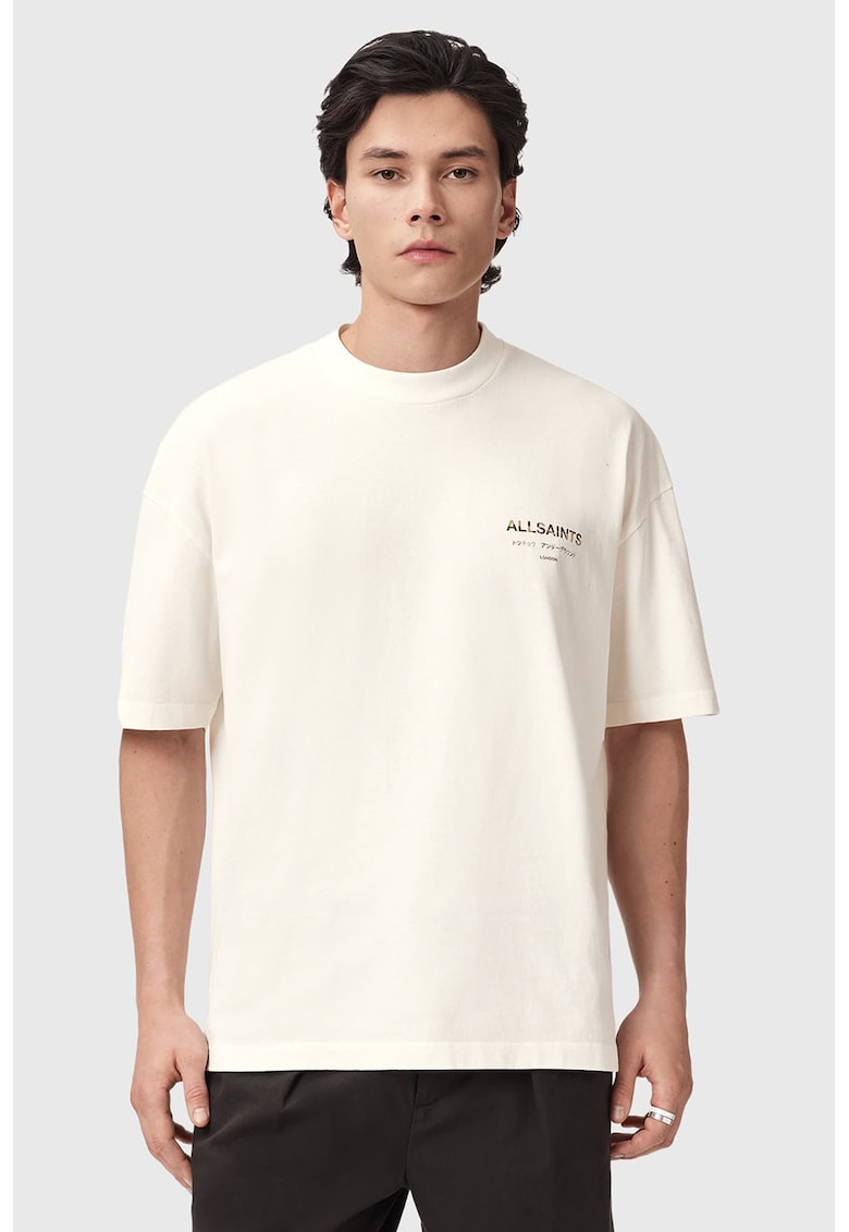 Tricou supradimensionat din bumbac organic cu logo Underground - Maro/Alb murdar