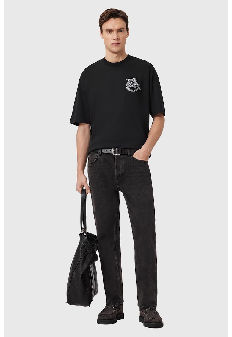 Tricou lejer din bumbac cu imprimeu grafic pe partea din spate - Negru