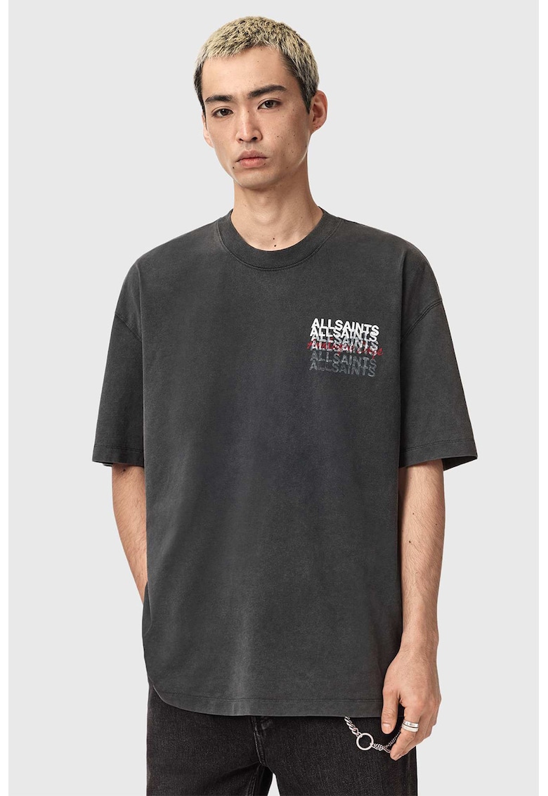 Tricou lejer cu imprimeu logo - Rosu/Alb/Gri inchis melange