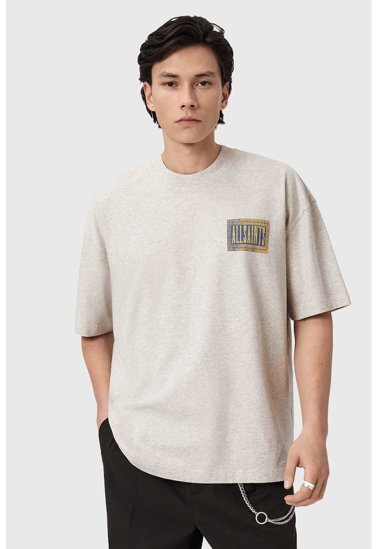 Tricou de bumbac cu imprimeu pe spate - Galben/Gri deschis melange/Albastru