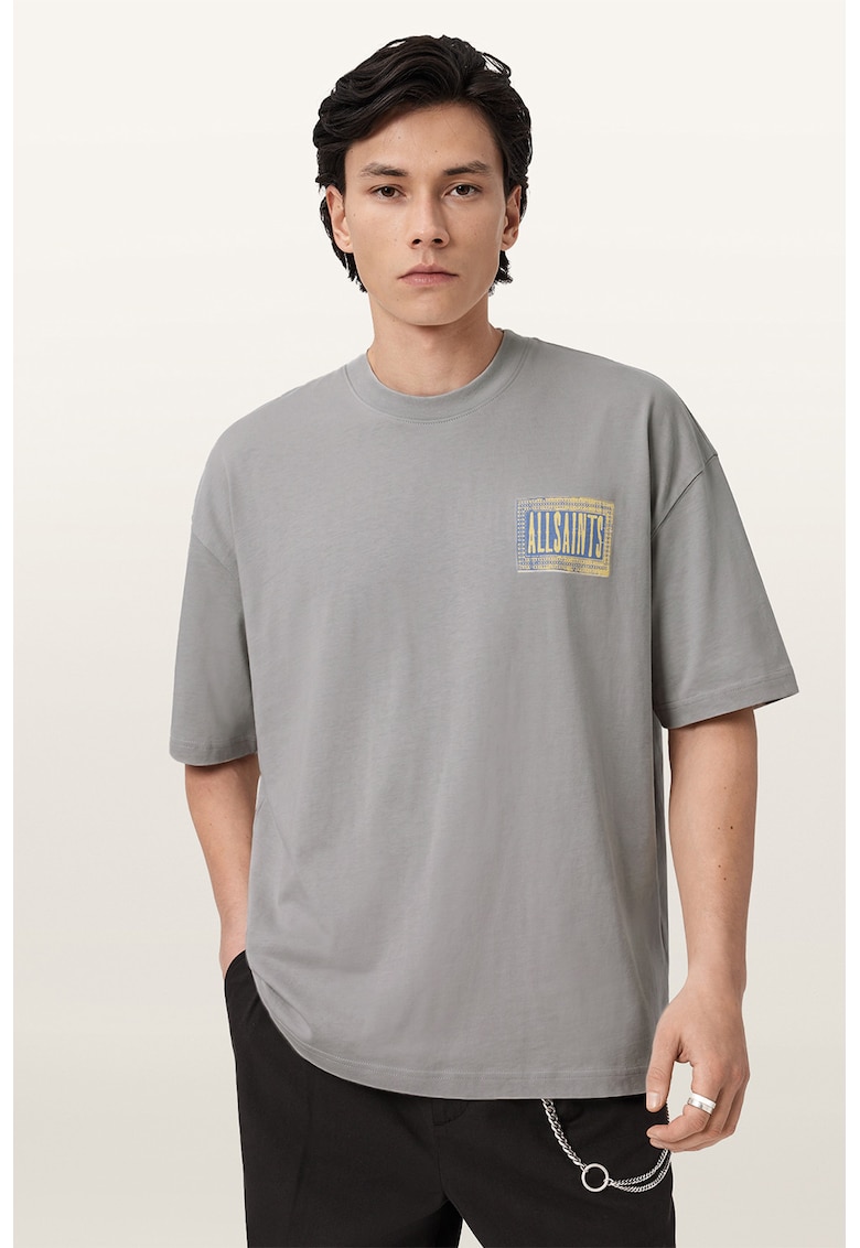 Tricou de bumbac cu imprimeu pe spate - Galben/Gri deschis melange/Albastru