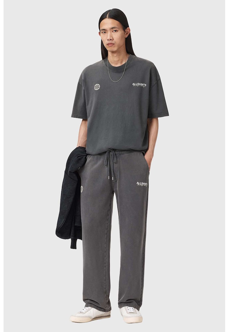 Tricou lejer cu imprimeu logo si maneci cazute - Gri carbune