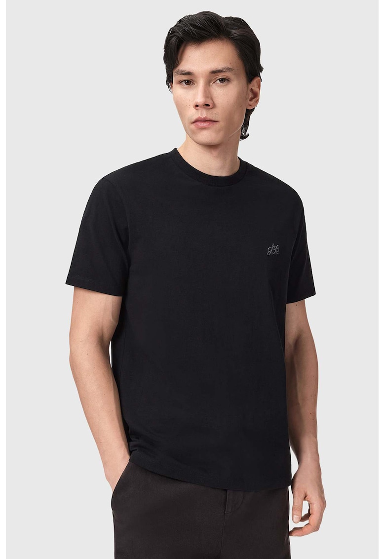 Tricou de bumbac cu decolteu la baza gatului - Negru