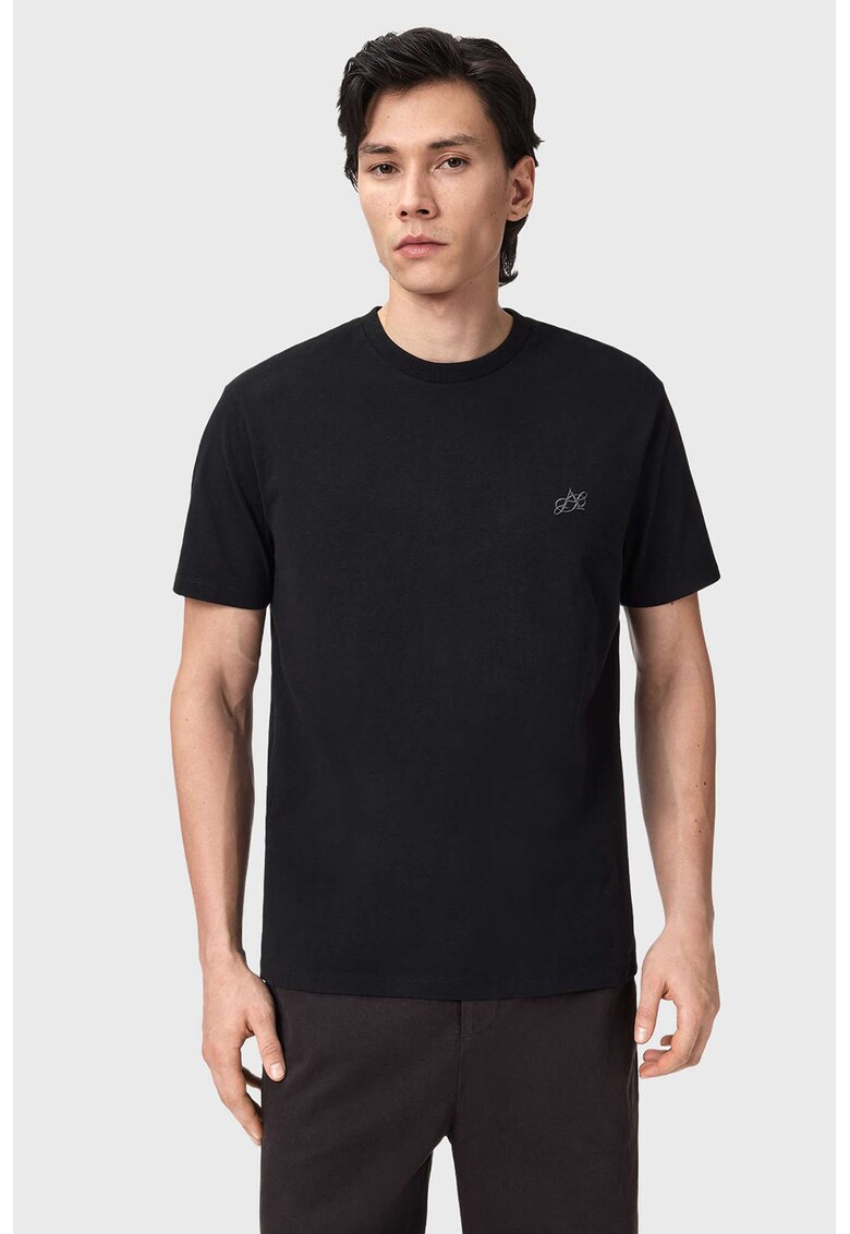 Tricou de bumbac cu decolteu la baza gatului - Negru
