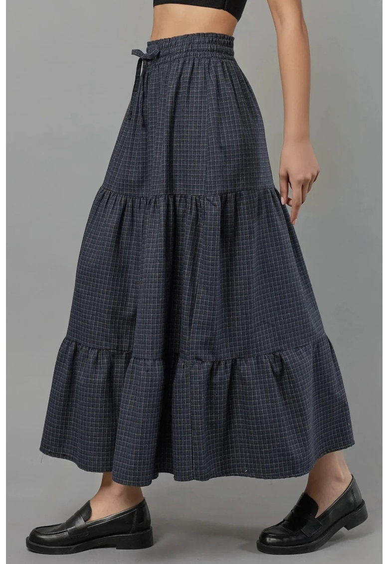 Fusta maxi - volane - Oxford Blue - textil