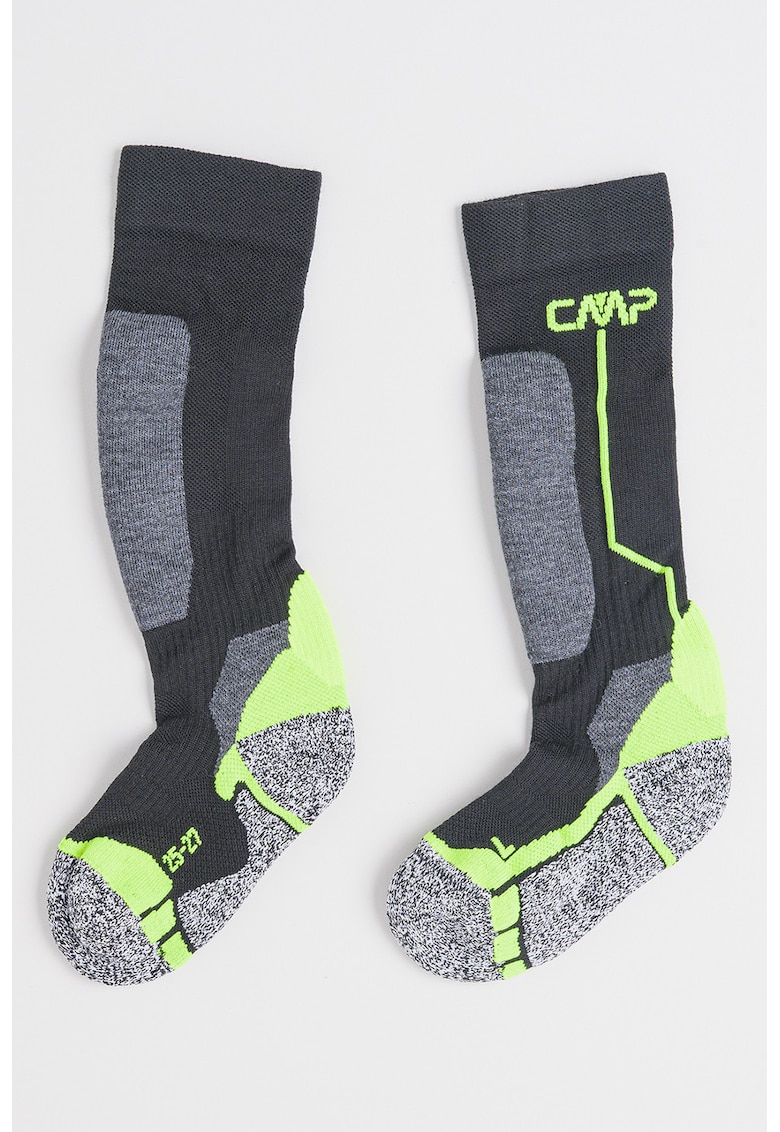 Sosete medii din amestec de lana pentru schi - Verde neon/Gri melange/Negru