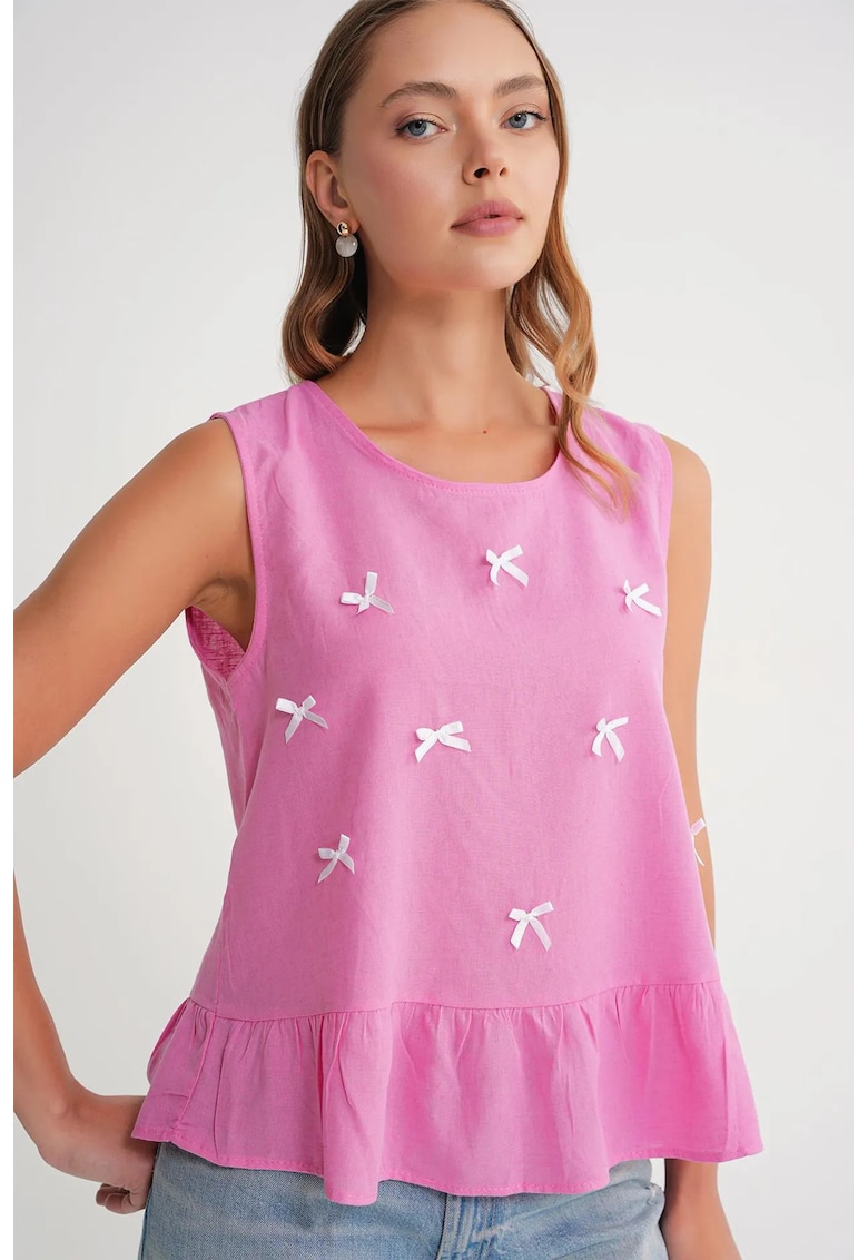 Bluza dama - guler rotund - detaliu funda - roz pudrat - textil