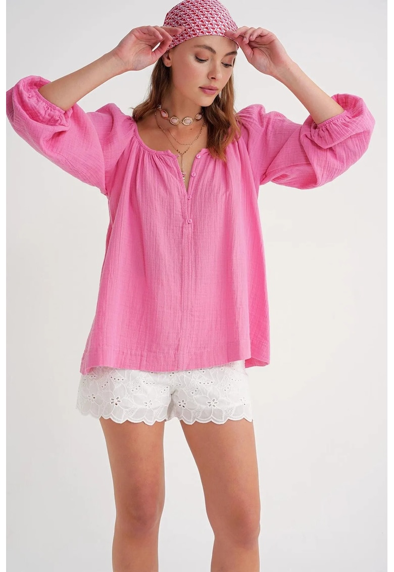 Bluze dama - bluza din tesatura de muselina - roz pudrat - textil