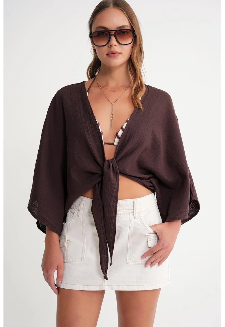 Bluza dama - Bluza Bolero - decolteu in V - maro cafea - bumbac - Maro