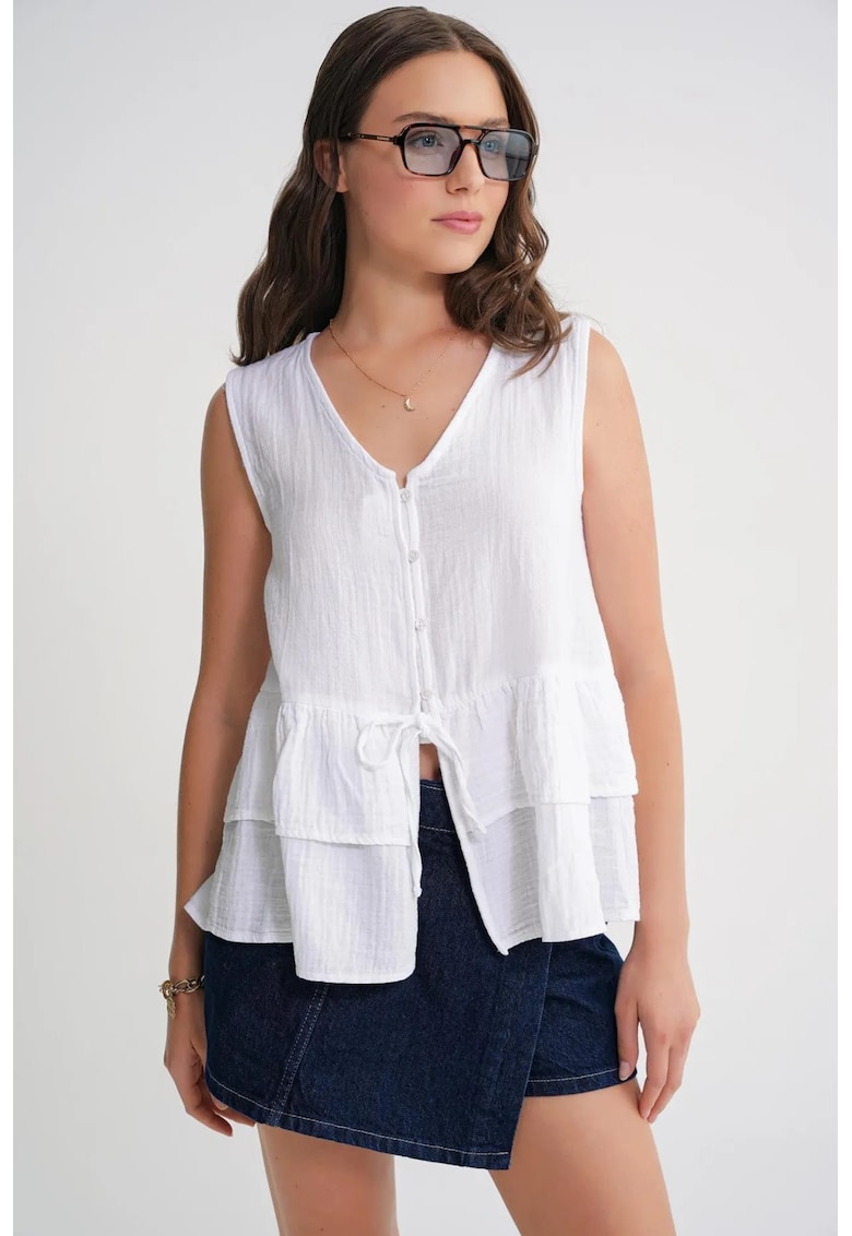 Maiou dama - bumbac - decolteu in V - alb