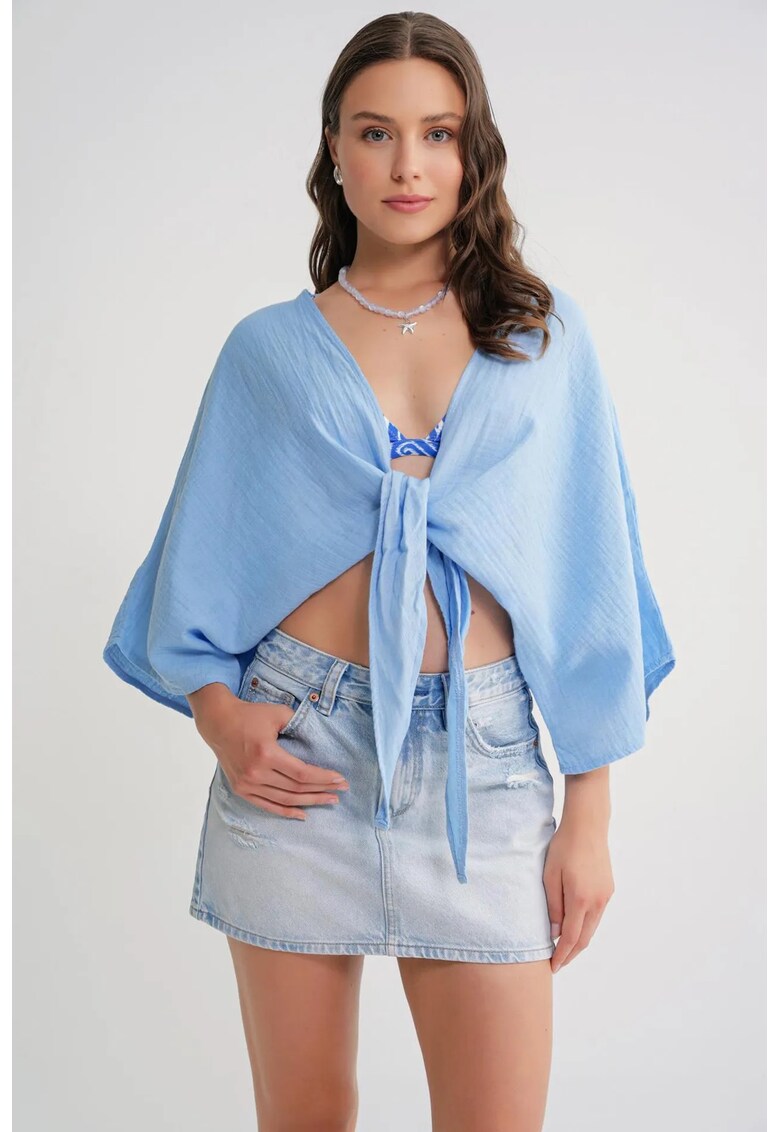 Bluza dama - Bluza Bolero - decolteu in V - albastru - bumbac