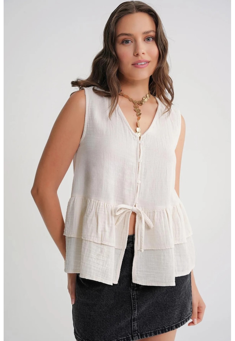 Maiou bumbac - decolteu in V - cu nasturi - natural