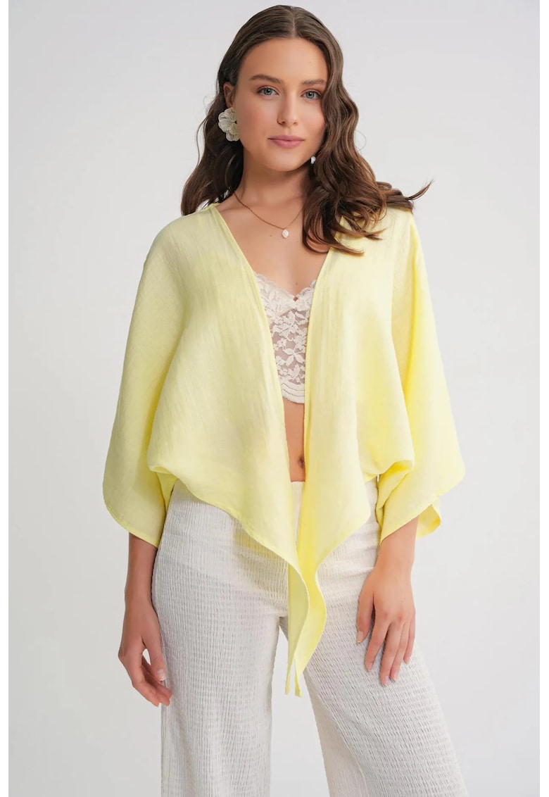 Bluze dama - Bluza Bolero Texturata - galben lamaie - bumbac