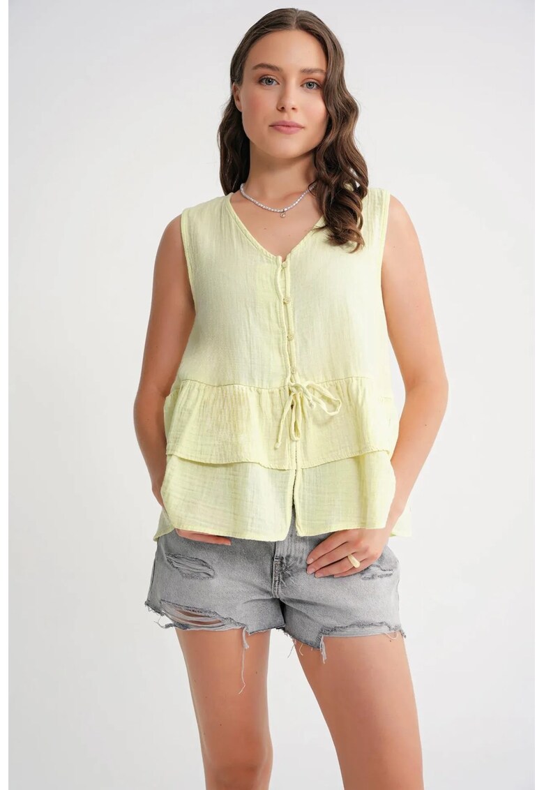Maiou bumbac - decolteu in V - galben lamaie